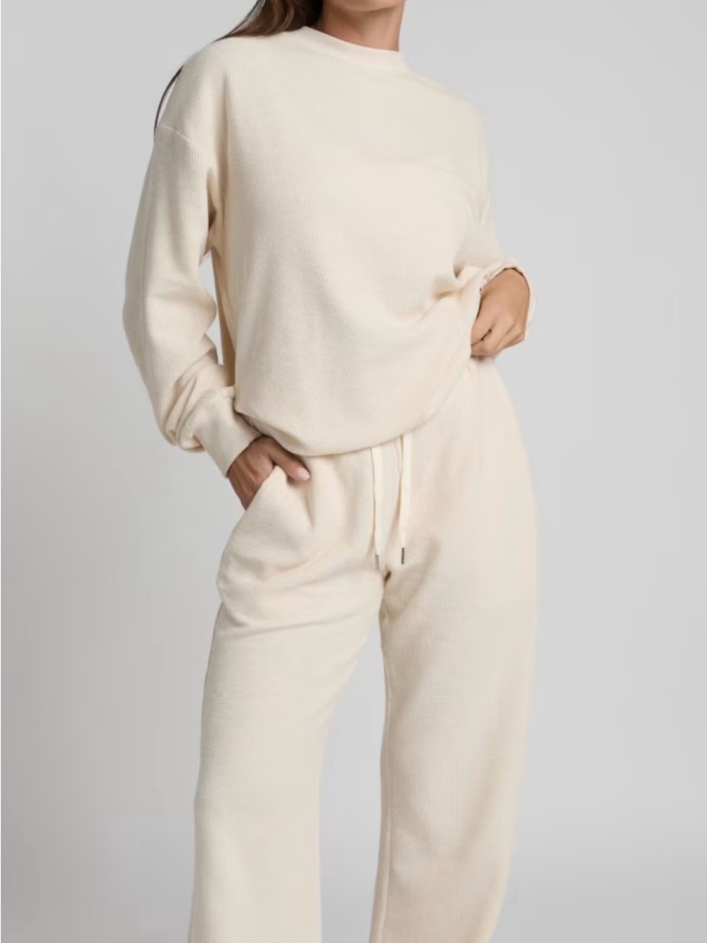 Comfrt Waffle-Knit Set in Cream